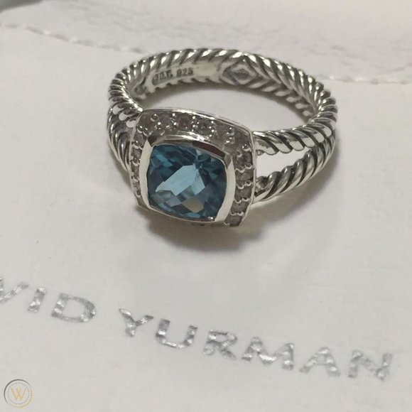David Yurman Silver Ring with Deep Blue Stone - Picture 1 of 5